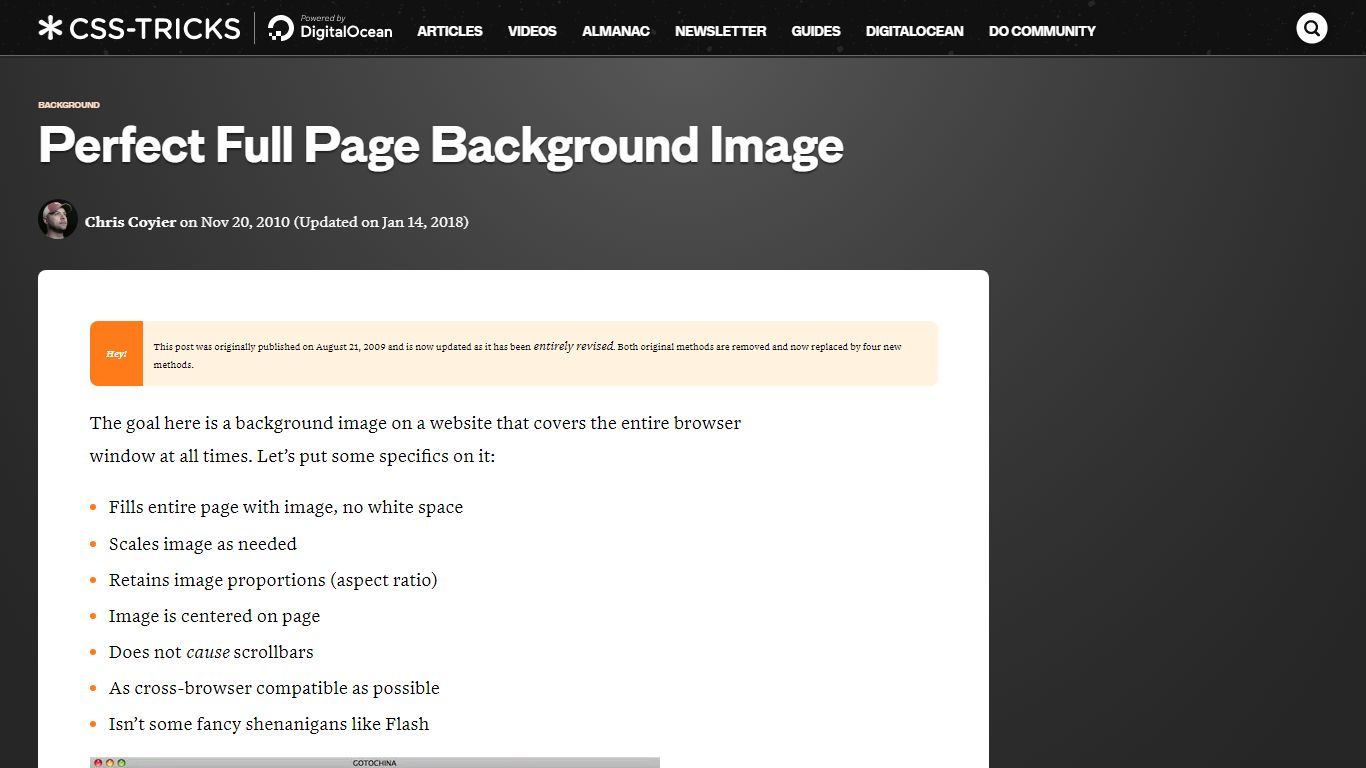 Perfect Full Page Background Image | CSS-Tricks - CSS-Tricks